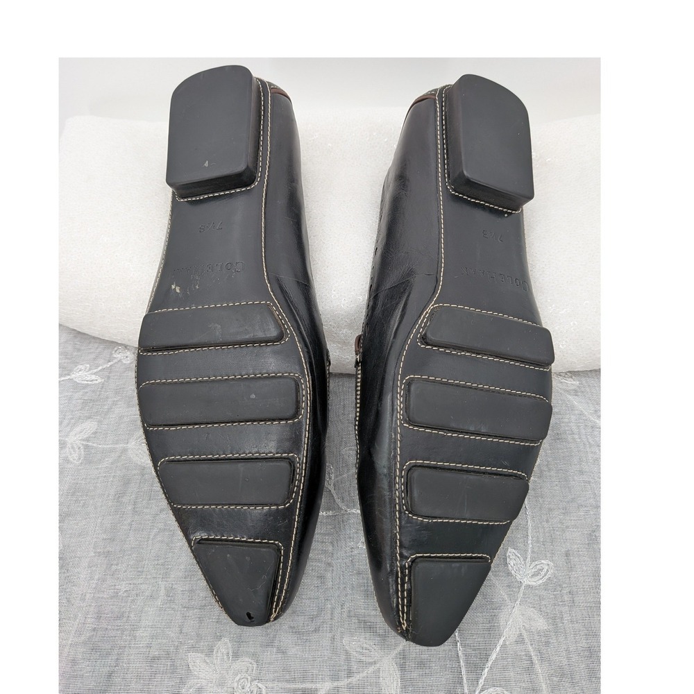 Career Professional Cole Haan City Black Leather Floral Pointed Toe Loafers 7.5M - Picture 7 of 8